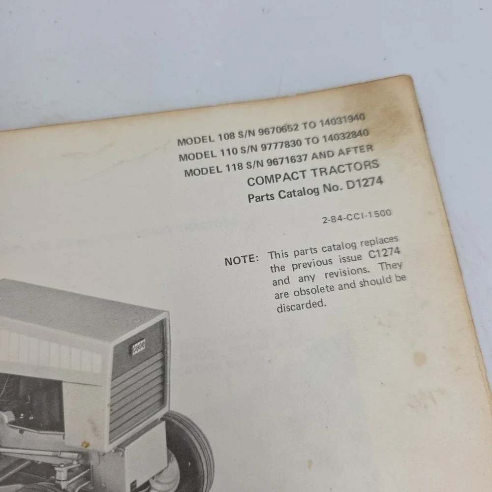 CASE MODEL 108 110 118 COMPACT TRACTOR PARTS BOOK MANUAL CATALOG C1274